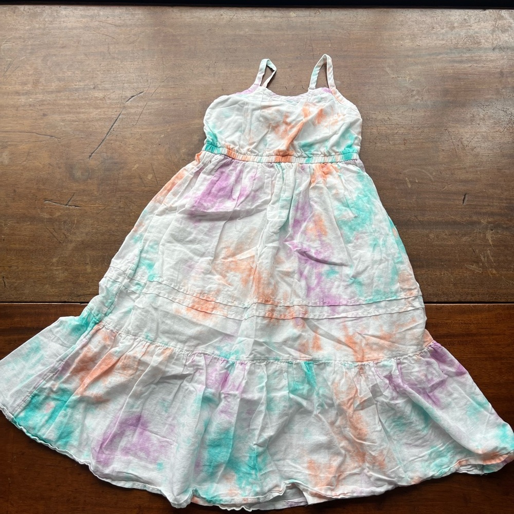 Cat & Jack White Maxi Dress with Mint, Lavender & Peach Tie-Dye